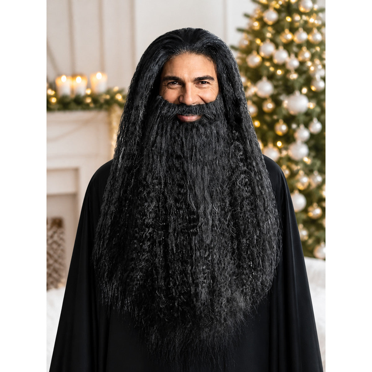 Black Wizard Wig and Beard for Halloween lifestyle view