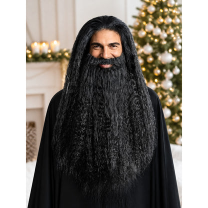 Black Wizard Wig and Beard for Halloween lifestyle view