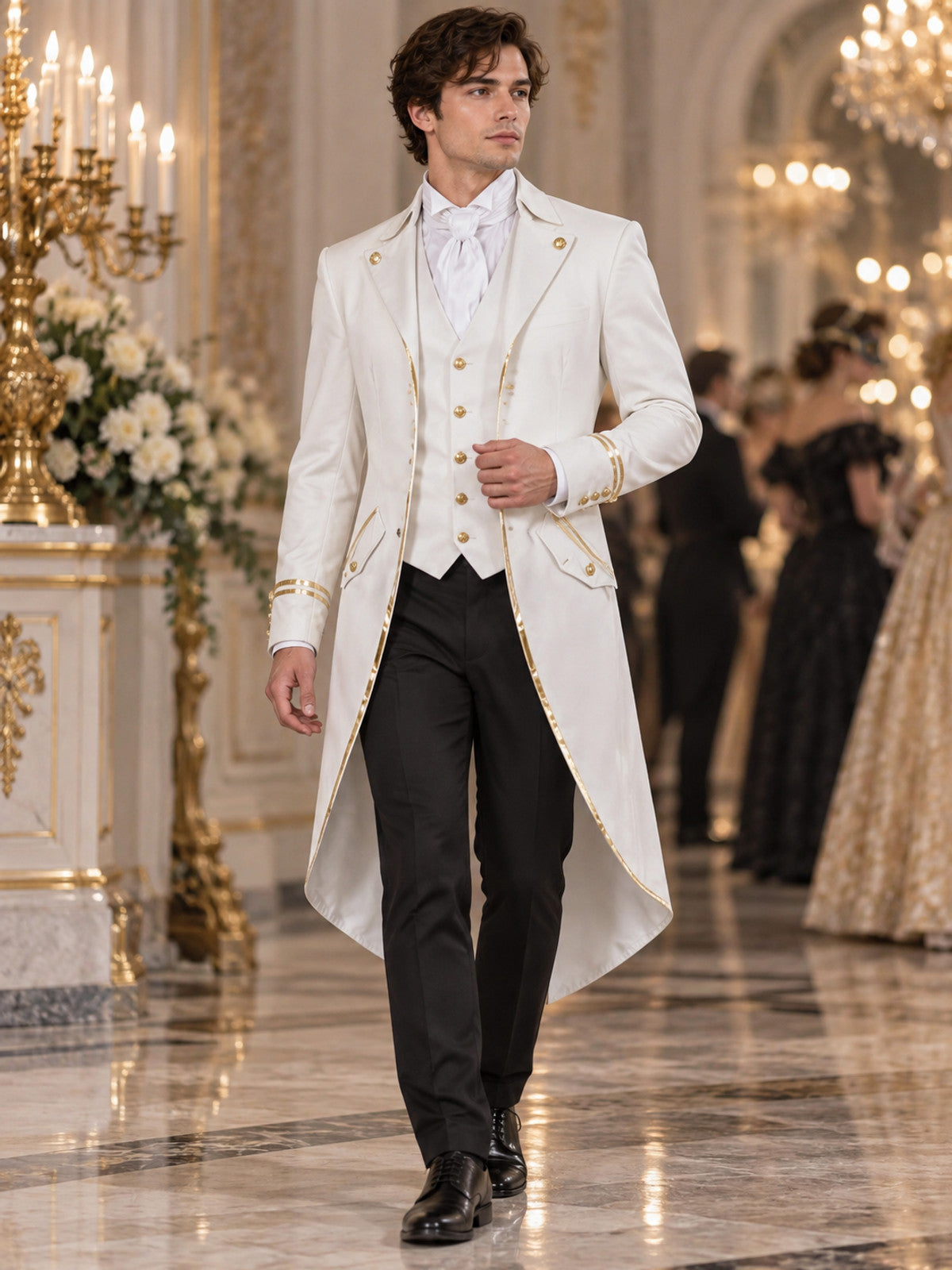 White Tailcoat with Gold Trim and Buttons