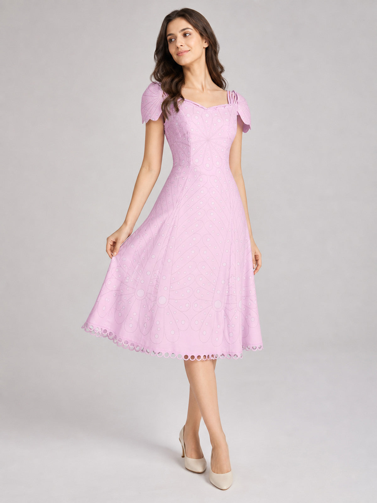 Pink Cosplay Dress with Bow Accents and Pattern