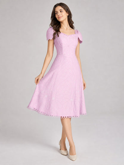 Pink Cosplay Dress with Bow Accents and Pattern