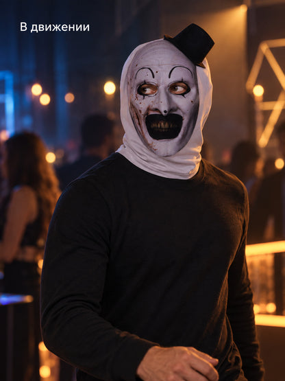 Clown Hood Mask with Black Top Hat and Blood Stains