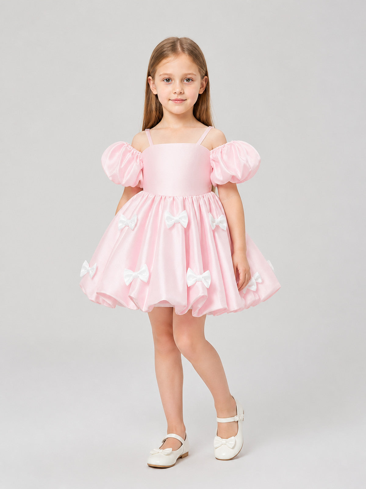 Princess Dress with Puff Sleeves for Flower Girls Costume Dresses detail