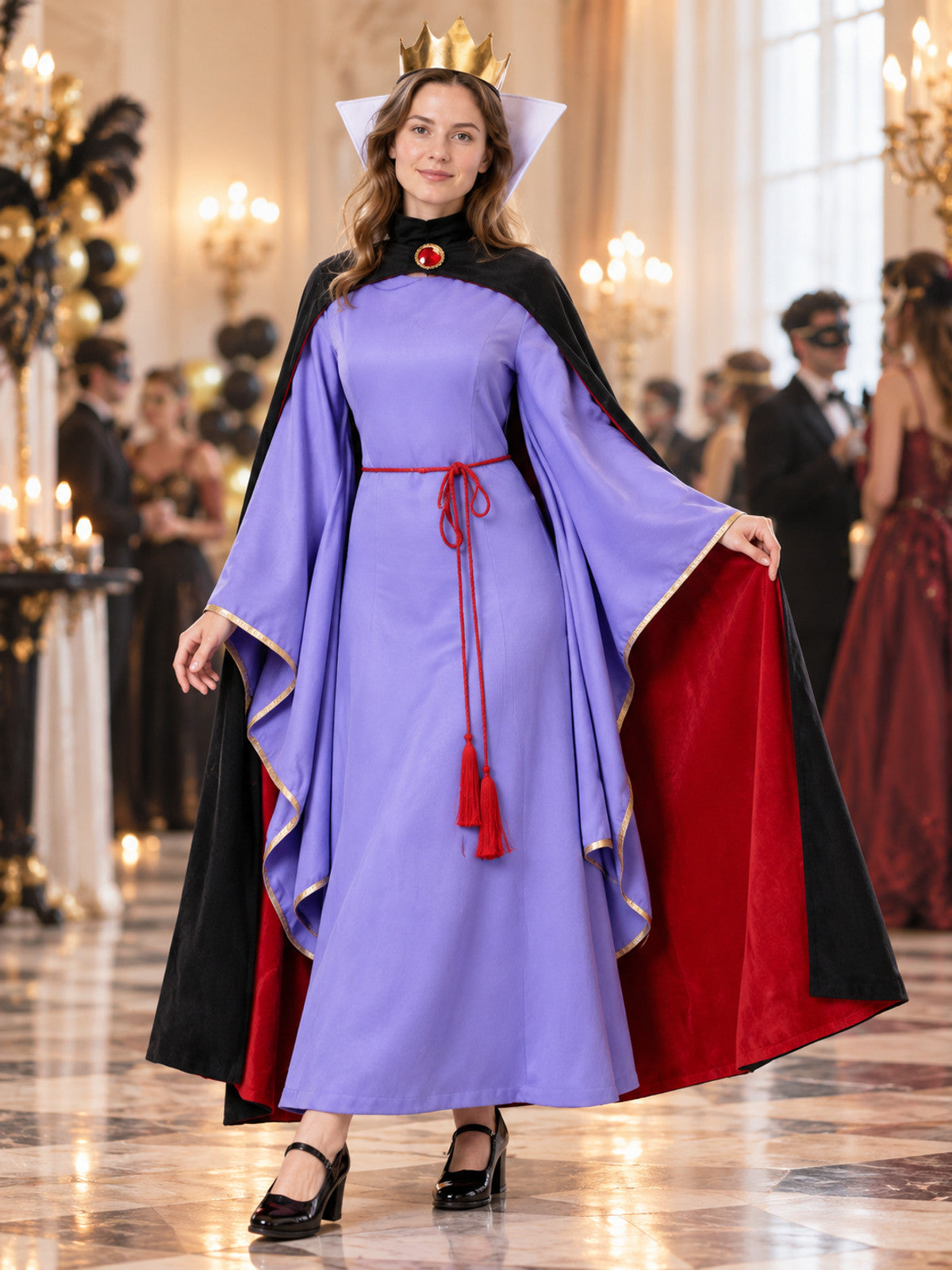 Adult carnival costume: dress, cape, crown, belt