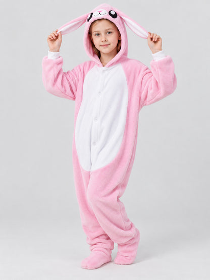 Pink Flannel Kigurumi Pajama with Bunny Ears