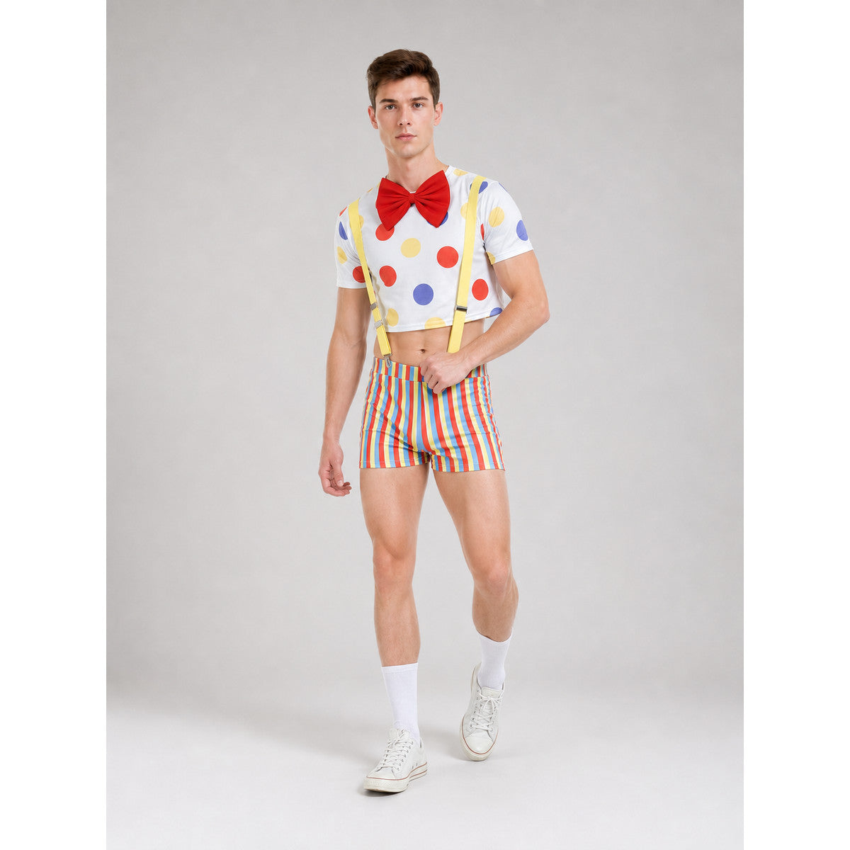Clown Costume with Multicolored Wig and Accessories