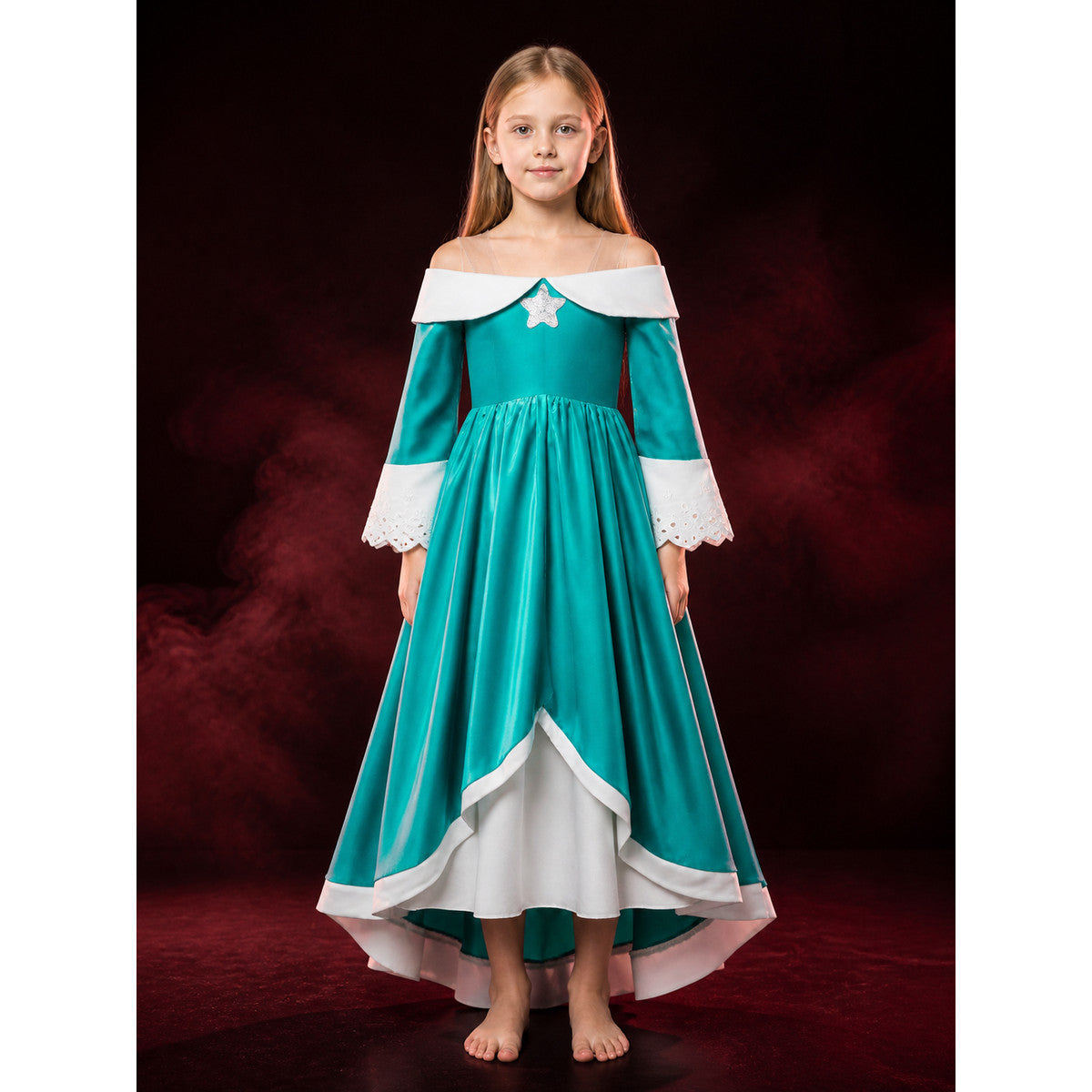 Girls Rosalina Princess Cosplay Dress with Silver Star and High-Low Hem main product view