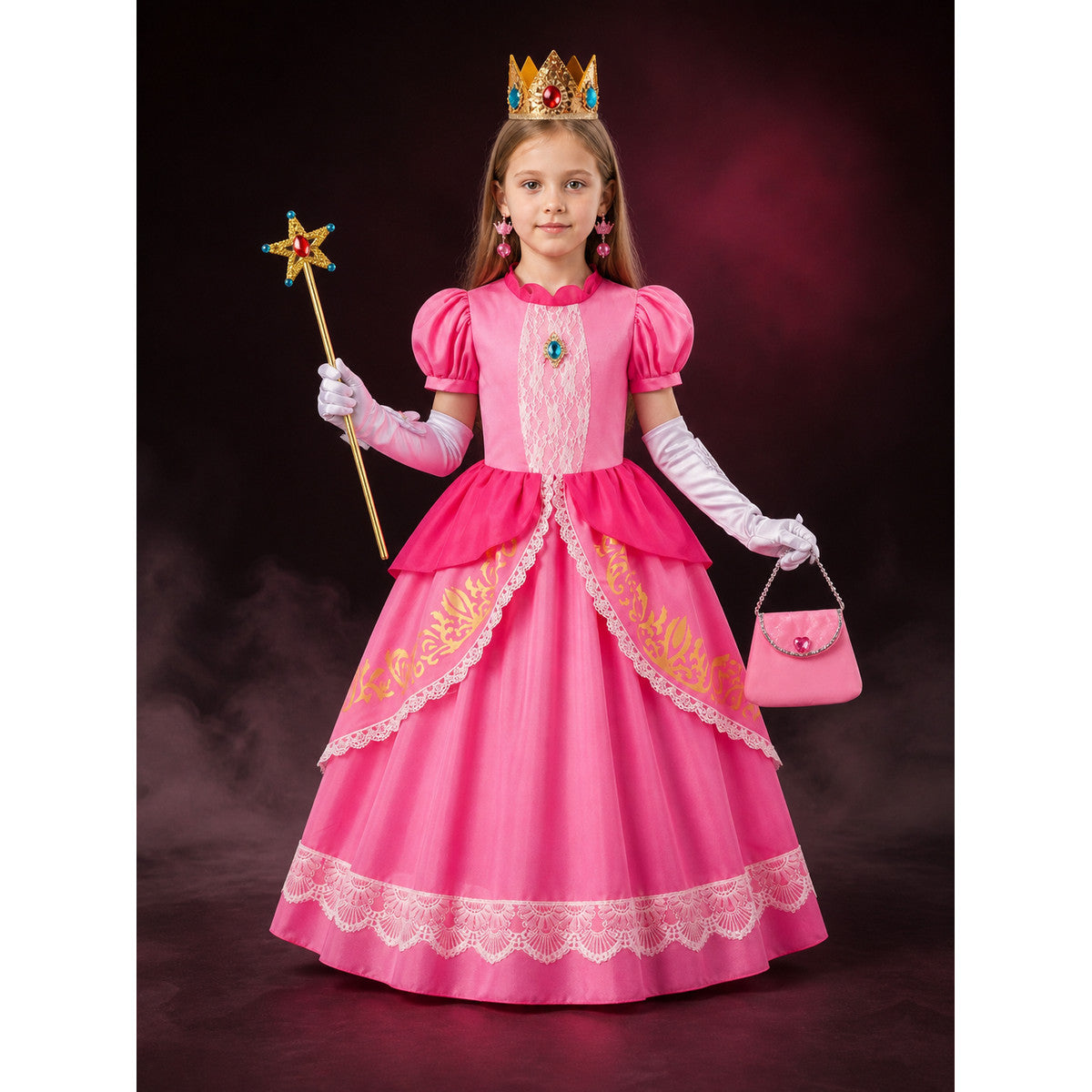 Girls' Princess Halloween Costume Dress Set with Crown, Wand and Handbag lifestyle