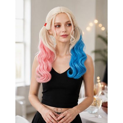 Long Two-Tone Carnival Wig: Pink and Blue lifestyle view