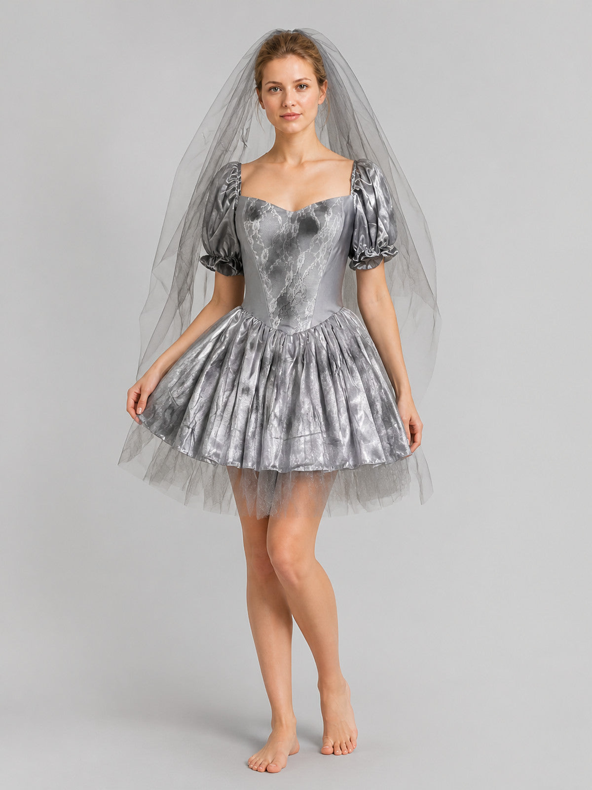 Retro Halloween Ghost Bride Dress with Veil Costume Dresses detail