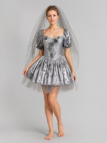 Retro Halloween Ghost Bride Dress with Veil Costume Dresses detail