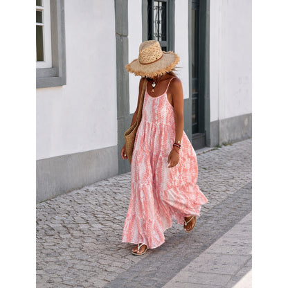 Women's Long Dress with Thin Straps and a Tiered Skirt