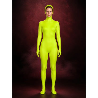 Fluorescent Yellow Zentai Bodysuit Costume, Full Body Hooded Jumpsuit with Face main product view