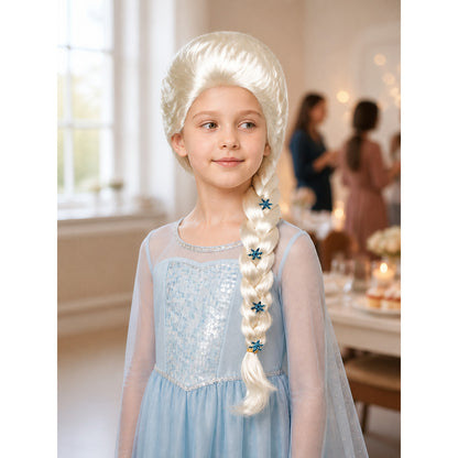 Light Gold Carnival Wig with a Braid and Snowflakes lifestyle view