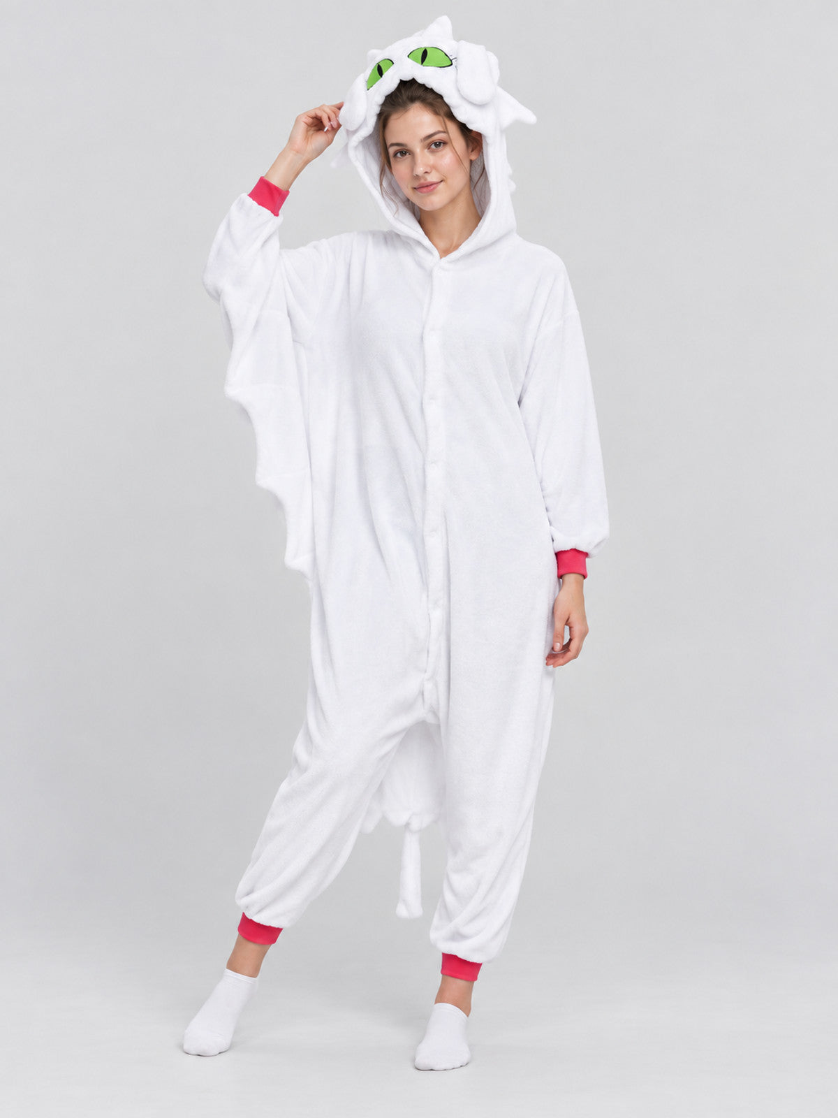 White Kigurumi Pajama with Hood, Ears, and Tail