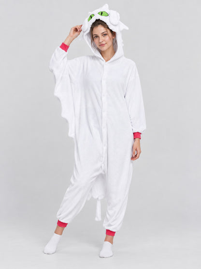 White Kigurumi Pajama with Hood, Ears, and Tail