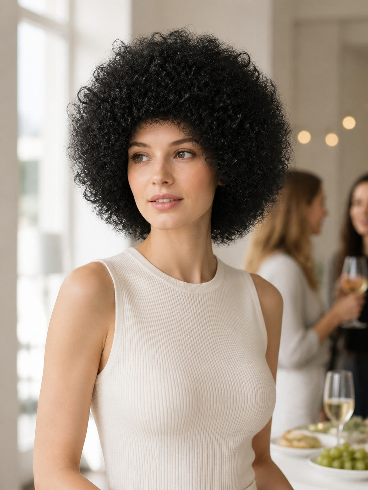 Black Short Curly Voluminous Costume Wig lifestyle view