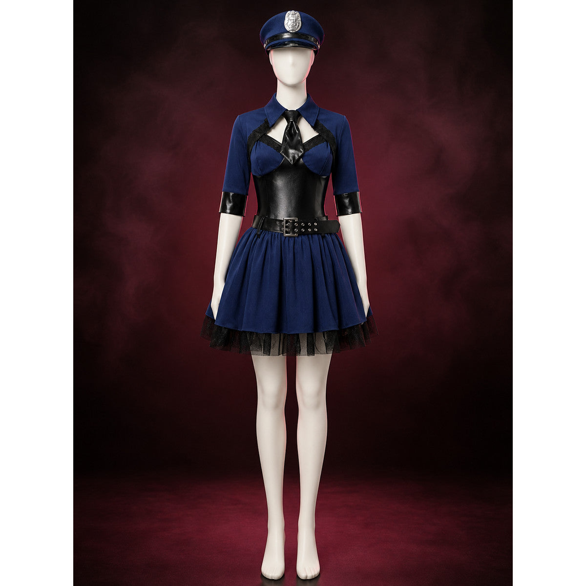 Women's Police Costume Set with Dress, Jacket, Belt, Hat & Tie, Sexy Halloween main product view