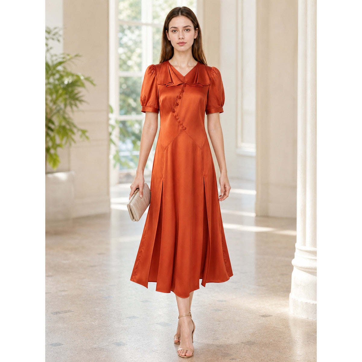 Cosplay Dress with Peter Pan Collar and Side Slits