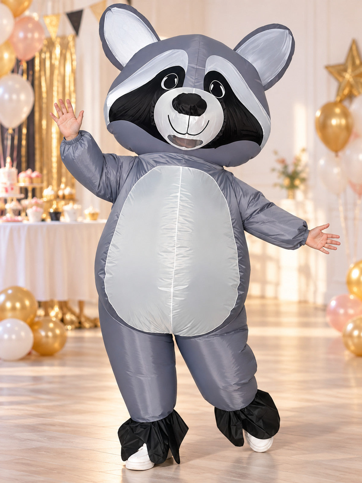 Inflatable Raccoon Costume Cartoon with Oversized Head Gray