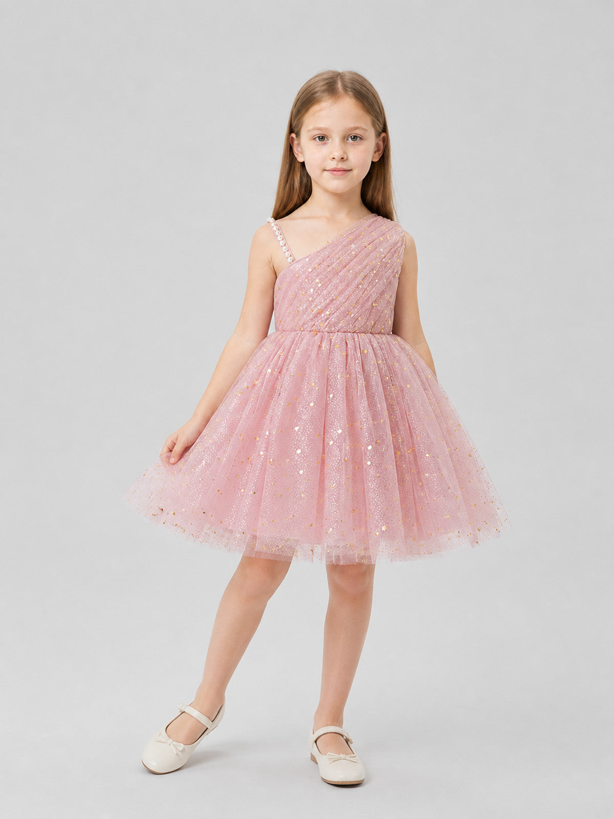 Girls' Dressy One-Shoulder Princess Dress with Sequins Costume Dresses detail