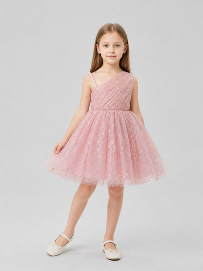 Girls' Dressy One-Shoulder Princess Dress with Sequins Costume Dresses detail