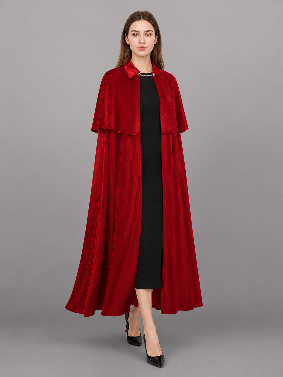 Red Carnival Cloak, Long, with High Collar