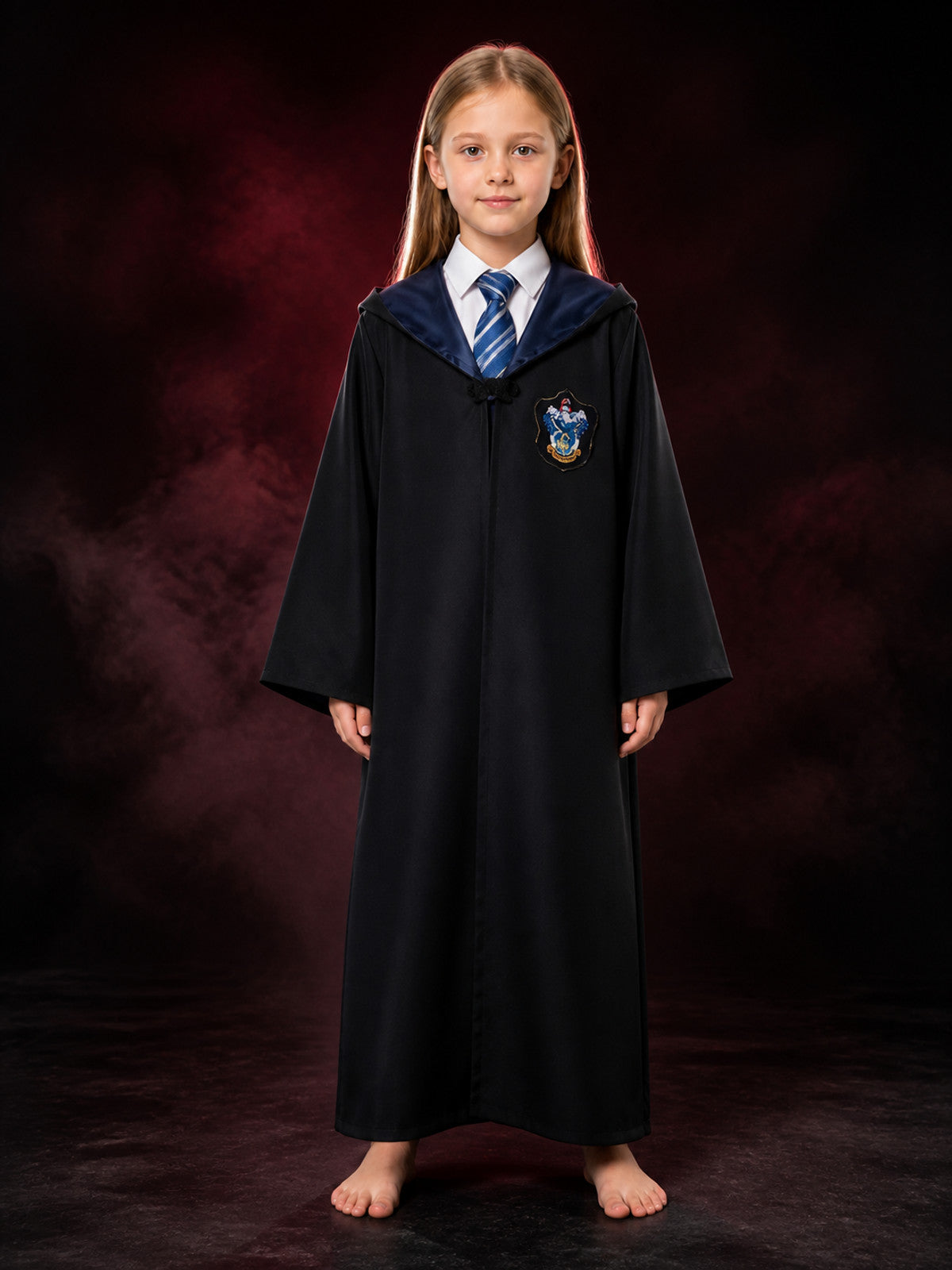 Children's Hooded Wizard Robe Costume Set With Tie And Chest Badge main product view