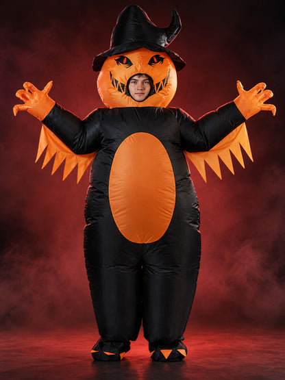 Inflatable Halloween Costume Orange with Pumpkin Head