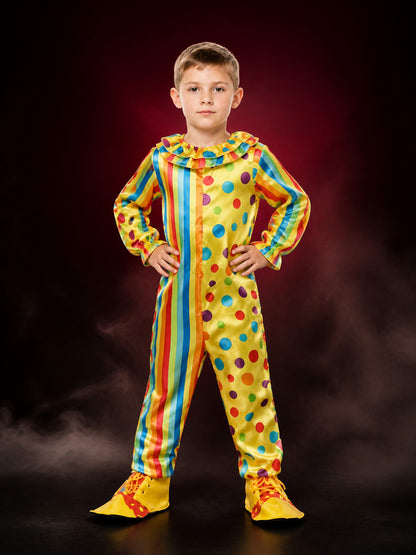 Kids' Colorful Clown Jumpsuit Costume, Striped Polka Dot Long-Sleeve Outfit main product view