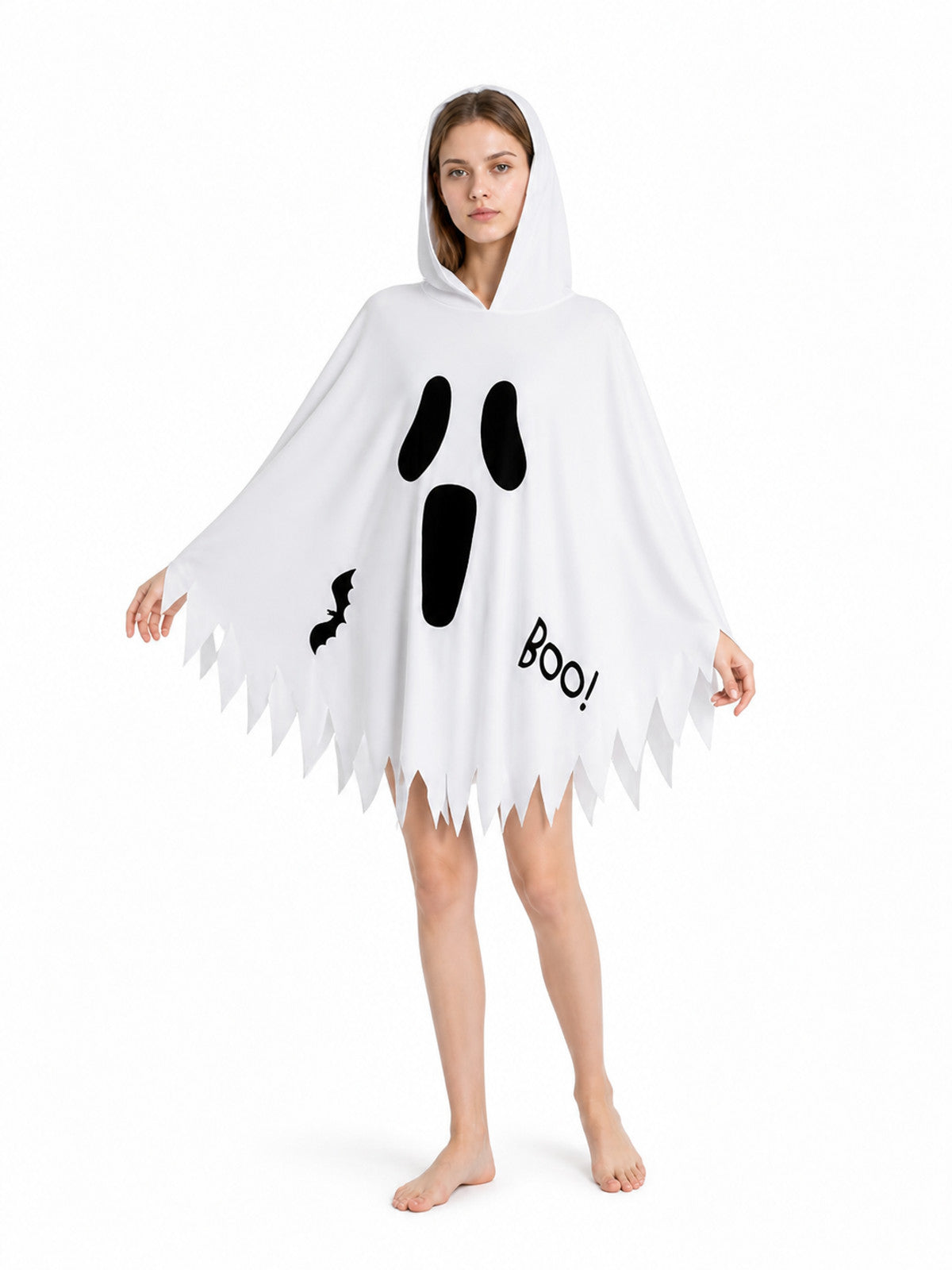 White Hooded Cape with Ghost Print for Halloween Costume Capes detail