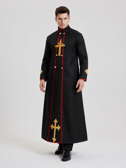 Black Priest's Ritual Robe with Gold Crosses product detail
