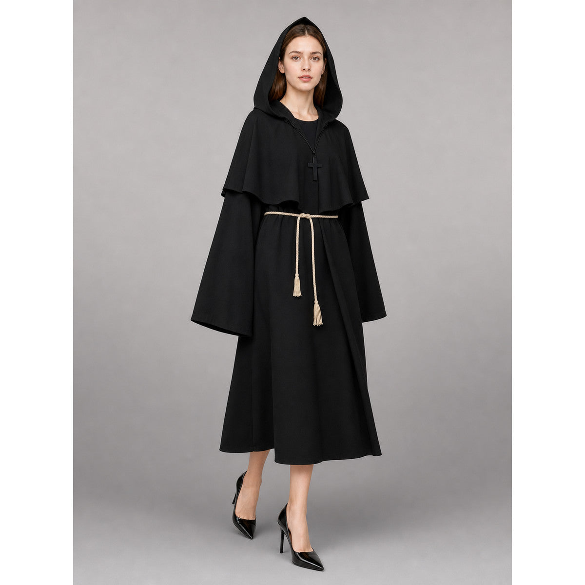 Black Carnival Cloak with Pointed Hood lifestyle