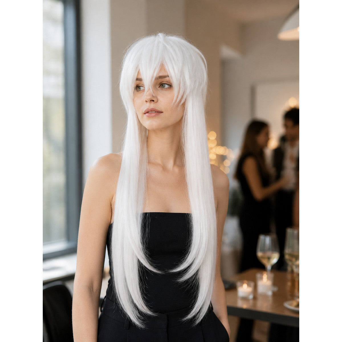 Long White Costume Wig for Halloween and Cosplay lifestyle view