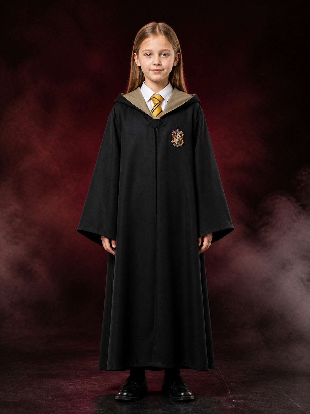 Hufflepuff Wizard Robe Costume Set, Hooded Long Cloak With Tie main product view