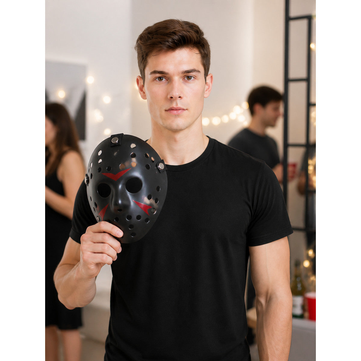 Red and Black Costume Mask for Halloween and Cosplay lifestyle view