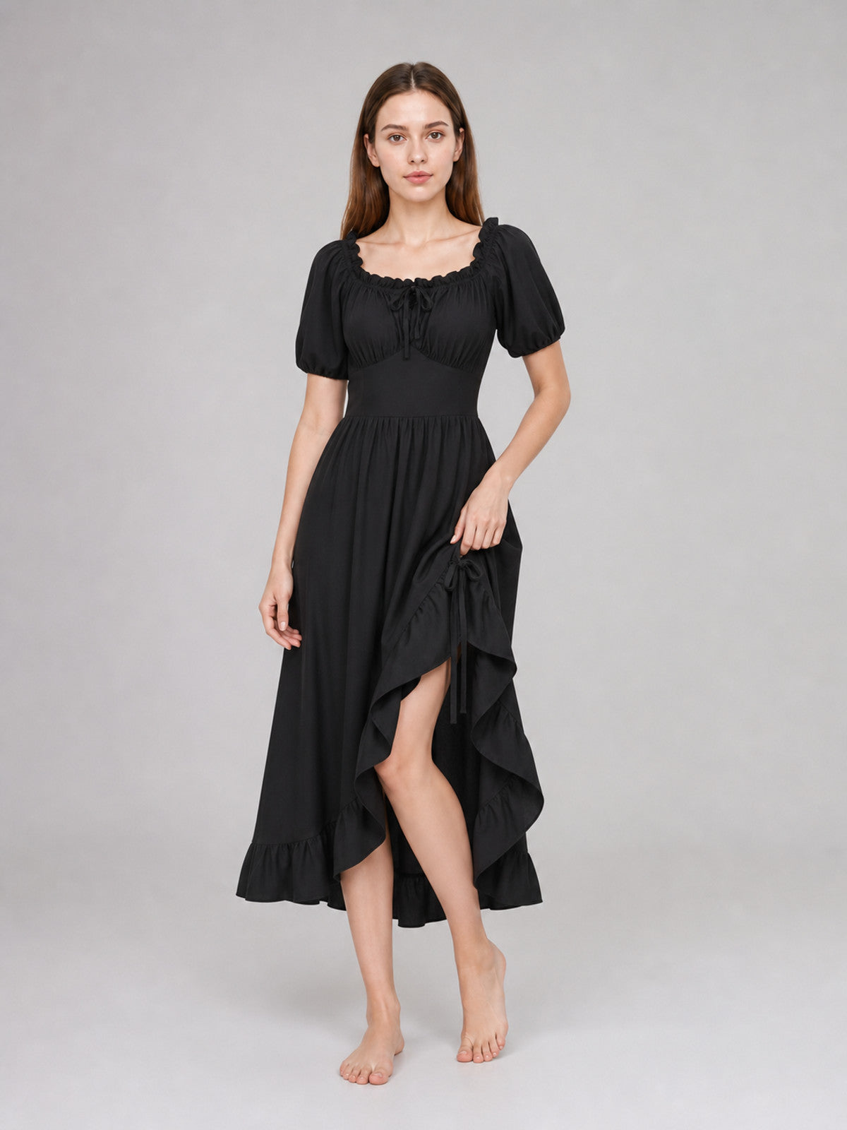 Black Renaissance-Style Dress with Ruffles