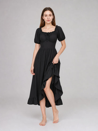 Black Renaissance-Style Dress with Ruffles