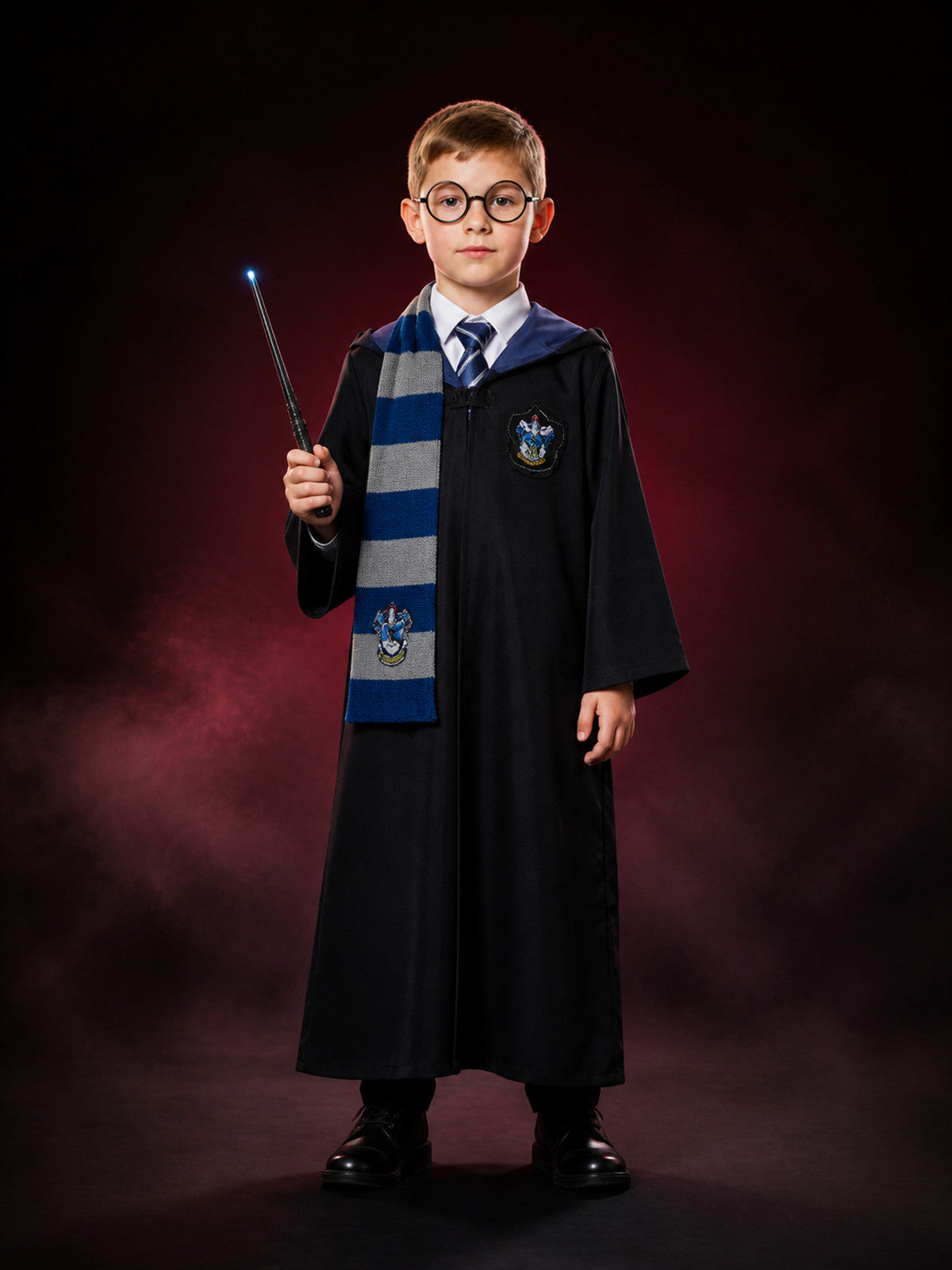 Ravenclaw Wizard Robe Costume Set, Hooded Long Robe with Tie, Scarf, Glasses and main product view