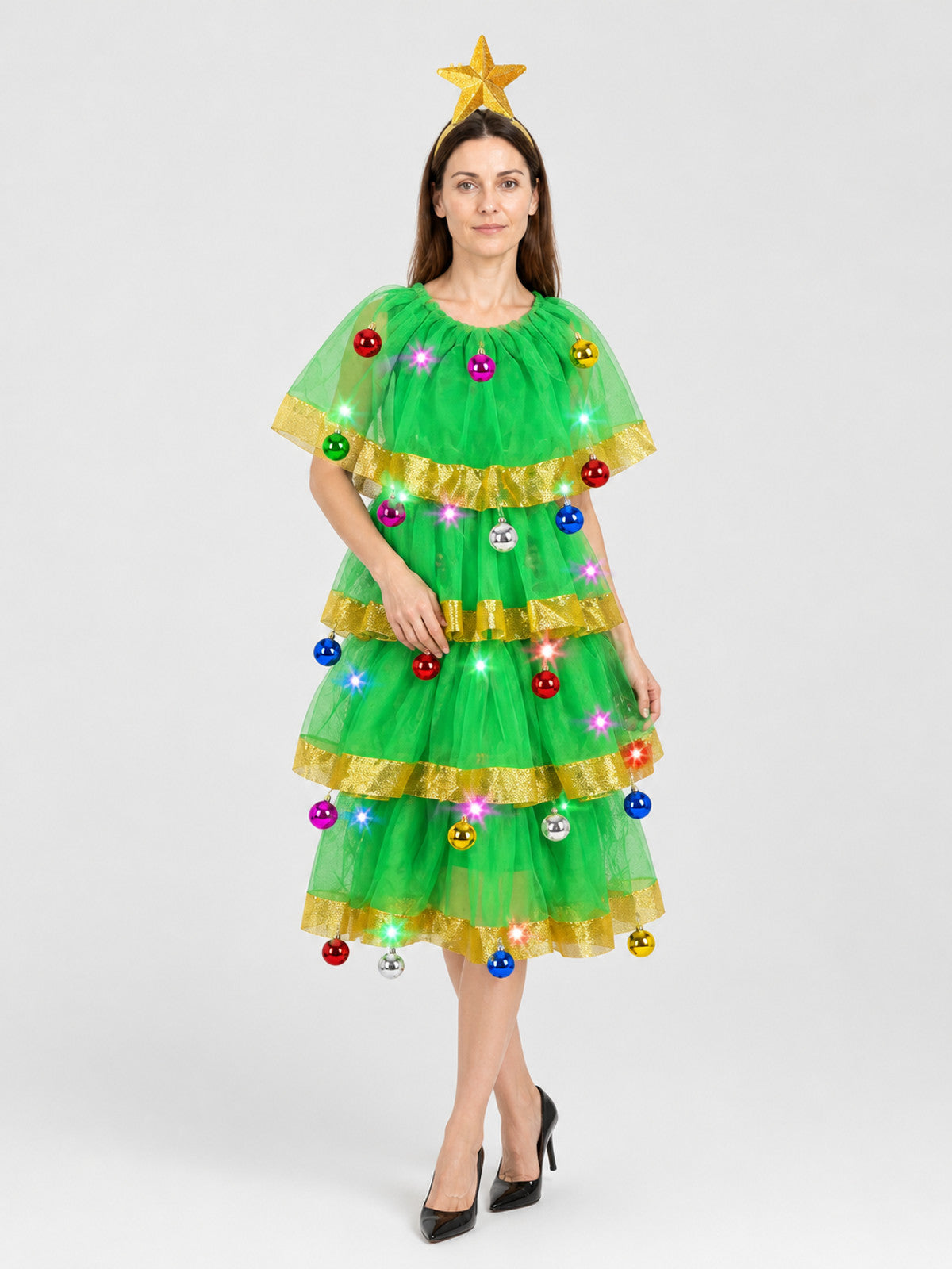 Christmas Tree Costume Dress with Headband and Gold Star Costume Dresses detail