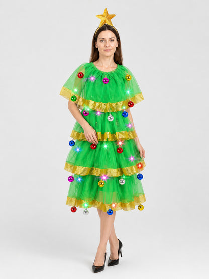 Christmas Tree Costume Dress with Headband and Gold Star Costume Dresses detail