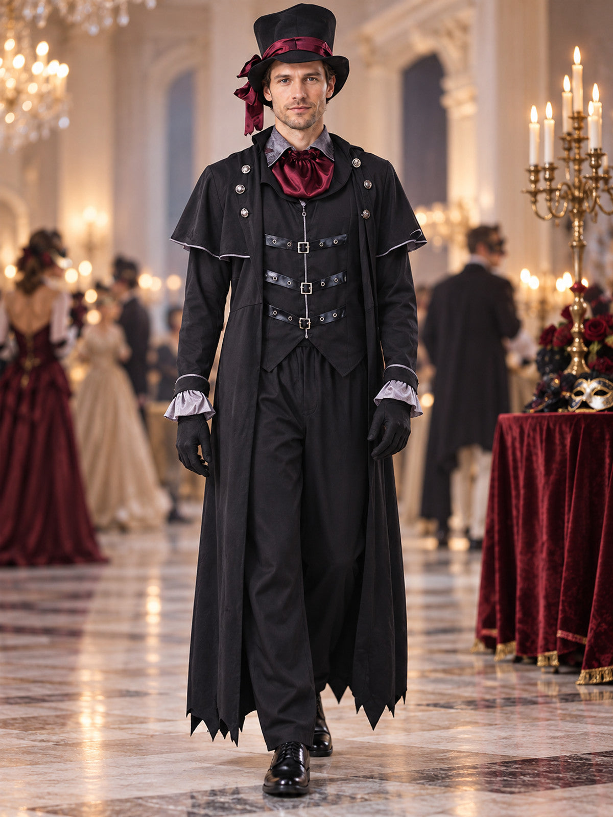 Adult Vampire Costume Black with Burgundy