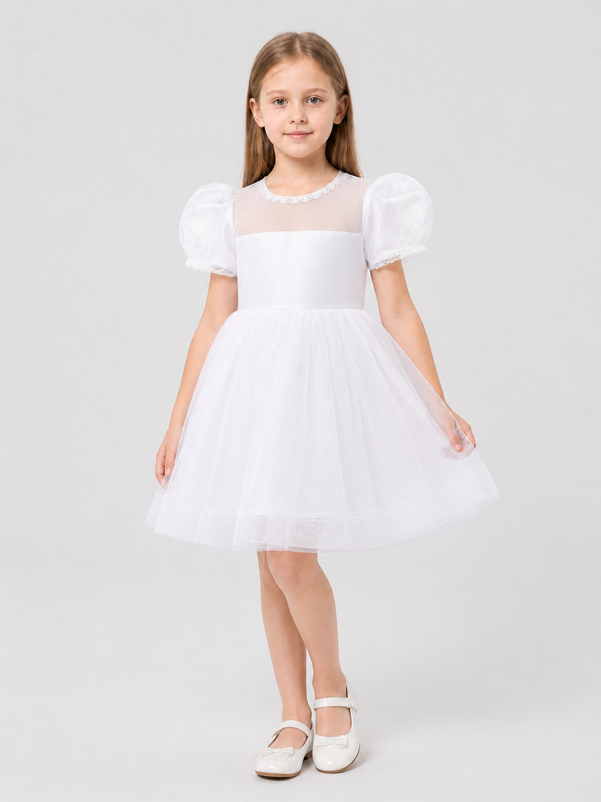 White Princess Dress for Girls with a Full Skirt