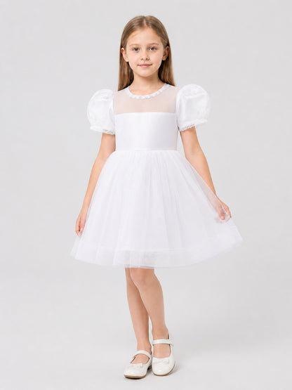 White Princess Dress for Girls with a Full Skirt