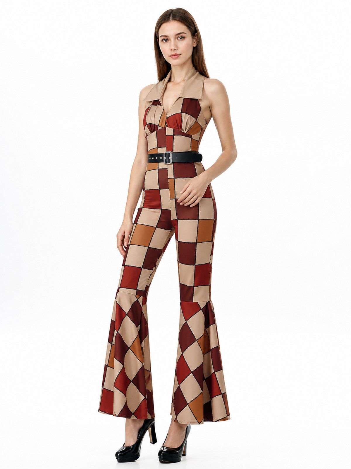 Jumpsuit with Geometric Print and Flared Pants