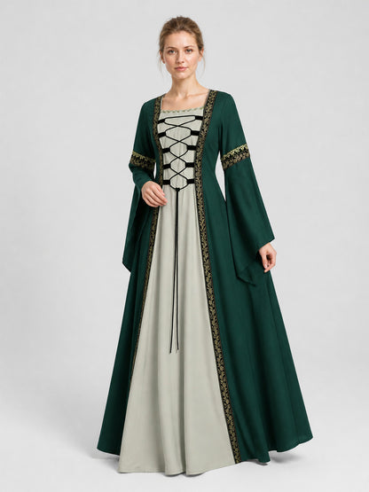 Long Medieval-Style Dress with Flared Sleeves Costume Dresses detail