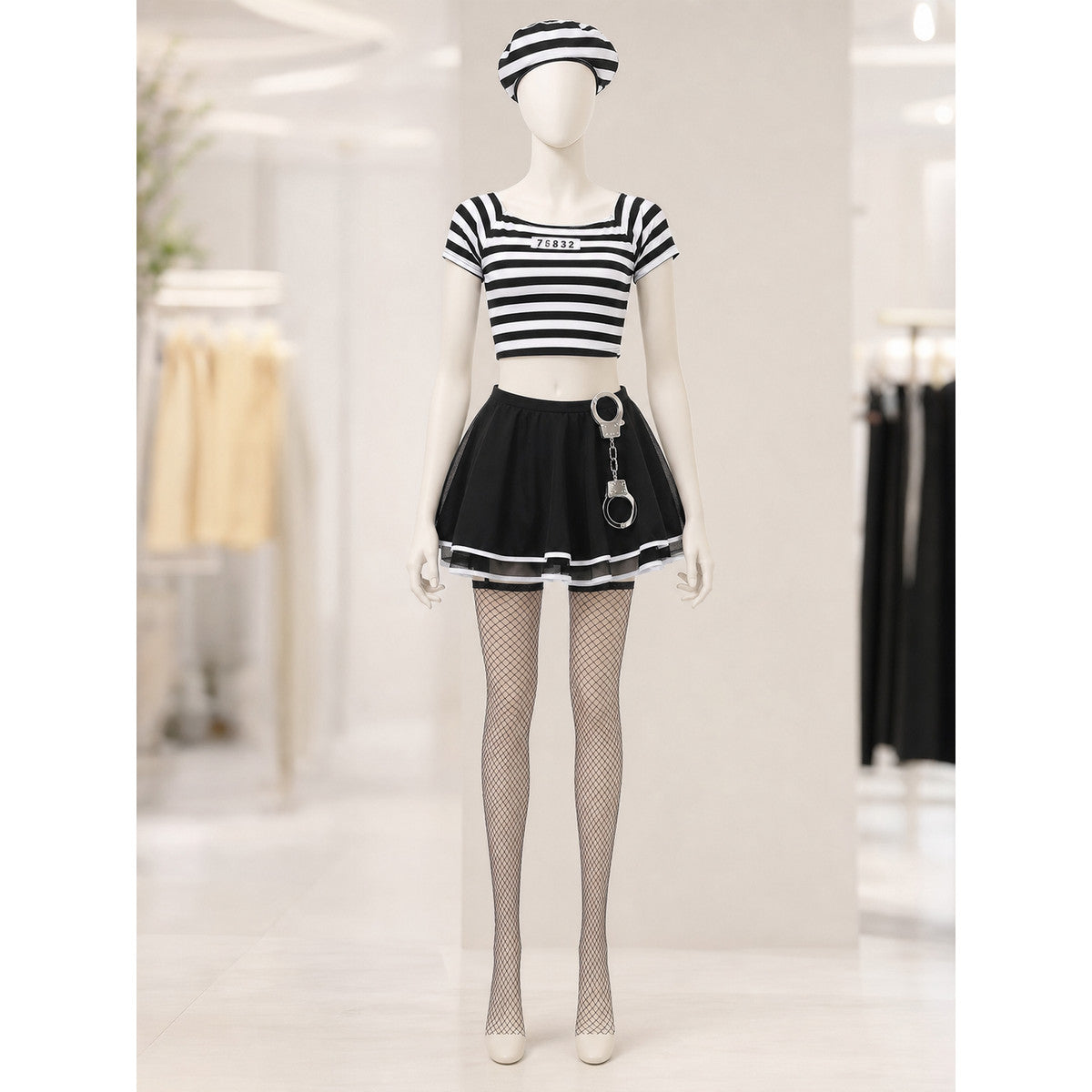 Striped Cosplay Costume with Skirt and Top lifestyle view