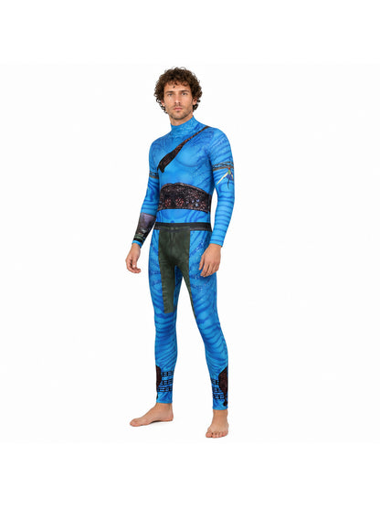Avatar 3 Cosplay Jumpsuit, Blue, High Collar Costumes detail