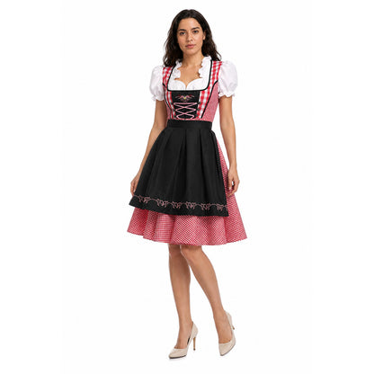 Dirndl with a Full Skirt and Red-and-White Checkered Apron Costume Dresses detail