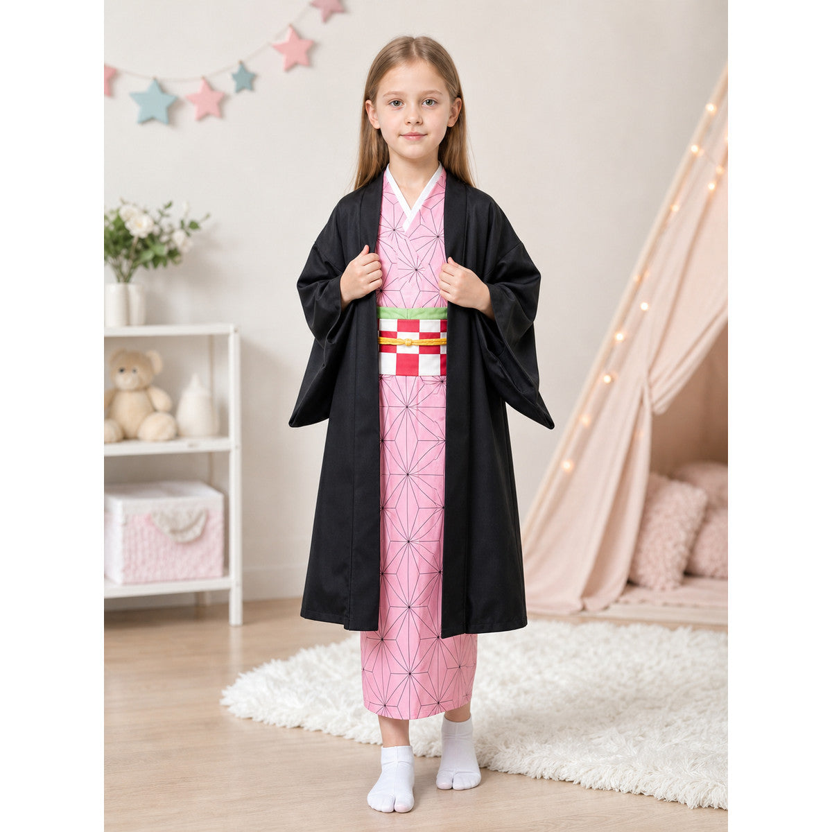Japanese-Style Costume: Kimono, Cape, and Obi Belt lifestyle view